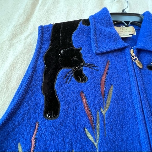 Lisa International Vintage Black Panther Blue Vest 100% Boiled Wool Size XLarge - Picture 9 of 15